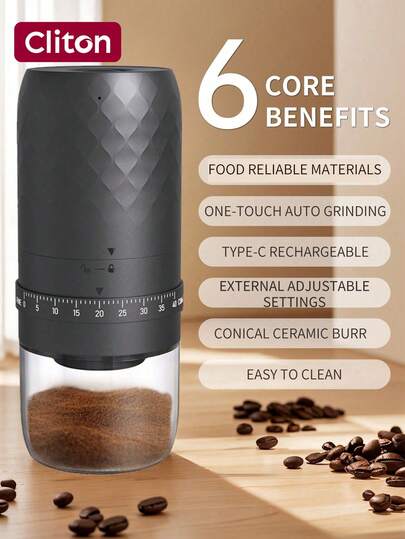 Moulin à café électrique portable à meule conique, moulin à grains sans fil rechargeable, 40 niveaux de mouture réglables, idéal pour espresso, cold brew, pour-over, cafetière à piston, moulin à café compact pour la maison et les voyages, noir
