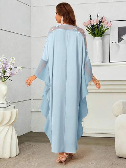 Al Najma Robe longue traditionnelle turque et arabe à manches volantées et brodée, à la mode pour femmes
