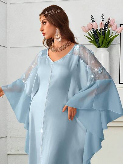 Al Najma Robe longue traditionnelle turque et arabe à manches volantées et brodée, à la mode pour femmes