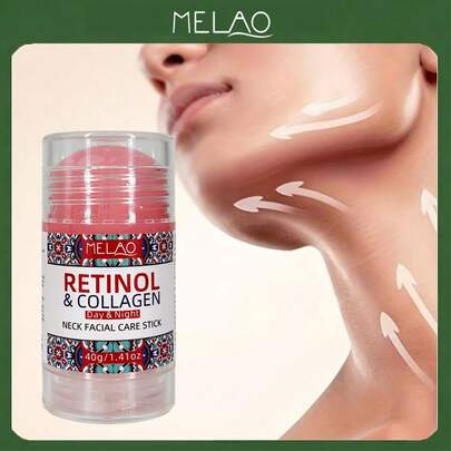 MELAO Bâton de soin pour le visage et le cou au rétinol et au collagène, contient du rétinol et du collagène, bâton de soin anti-âge pour le visage et le cou, produit de soin portable, 40g/1.41oz