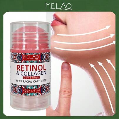 MELAO Bâton de soin pour le visage et le cou au rétinol et au collagène, contient du rétinol et du collagène, bâton de soin anti-âge pour le visage et le cou, produit de soin portable, 40g/1.41oz