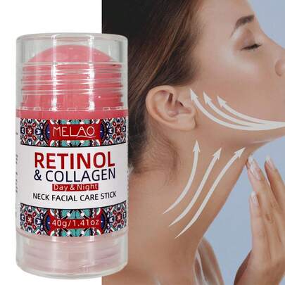MELAO Bâton de soin pour le visage et le cou au rétinol et au collagène, contient du rétinol et du collagène, bâton de soin anti-âge pour le visage et le cou, produit de soin portable, 40g/1.41oz