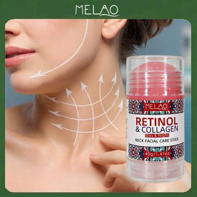 MELAO Bâton de soin pour le visage et le cou au rétinol et au collagène, contient du rétinol et du collagène, bâton de soin anti-âge pour le visage et le cou, produit de soin portable, 40g/1.41oz