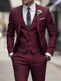 3 pièces Ensemble de costume formel pour hommes, comprenant une veste de costume à revers simple + un gilet assorti + un pantalon, convenant pour les mariages et les occasions professionnelles