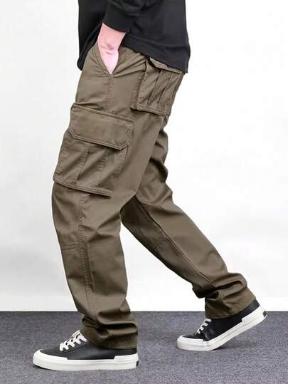 Manfinity Homme Pantalon cargo droit ample de couleur unie pour hommes, automne