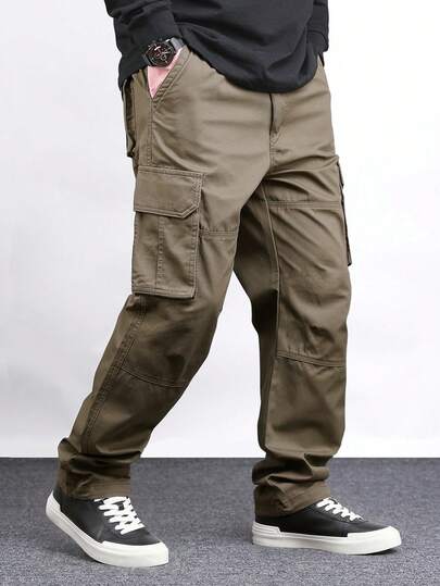 Manfinity Homme Pantalon cargo droit ample de couleur unie pour hommes, automne