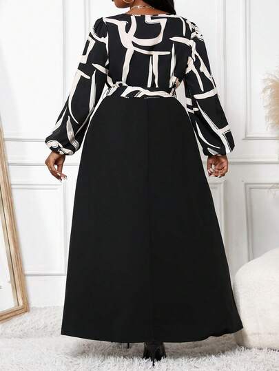 Robe élégrante à imprimé rayé abstrait avec nœud papillon, pour femmes de grande taille. Robe d'automne pour femmes, robe de soirée