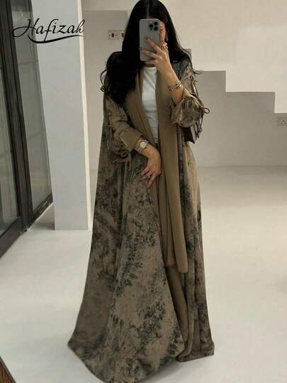 Hafizah Ensemble 2 pièces en mousseline imprimée pour femme, mode modeste, avec foulard, tenue décontractée d'été et automne