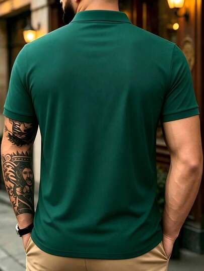 Chemise polo légère en tissu d'été pour hommes | Top ajusté à manches courtes de couleur unie avec col, convient pour le quotidien, les trajets, le bureau, les sports légers et le port à la plage