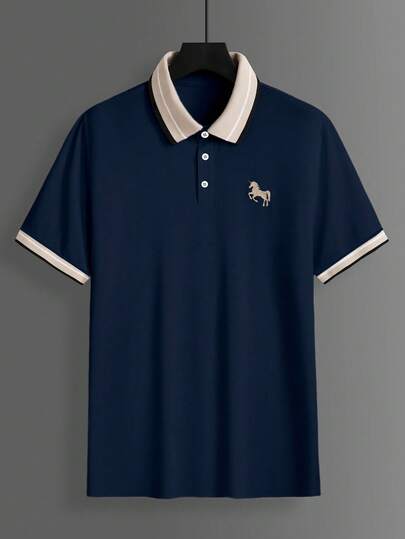 Calvornis Polo décontracté et formel pour hommes à col jacquard brodé, manches courtes, pour cérémonie