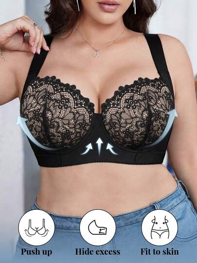 DesireSculpt 1 pièce Soutien-gorge sans couture, confortable, réglable et de soutien, avec patchwork en dentelle, grande taille
