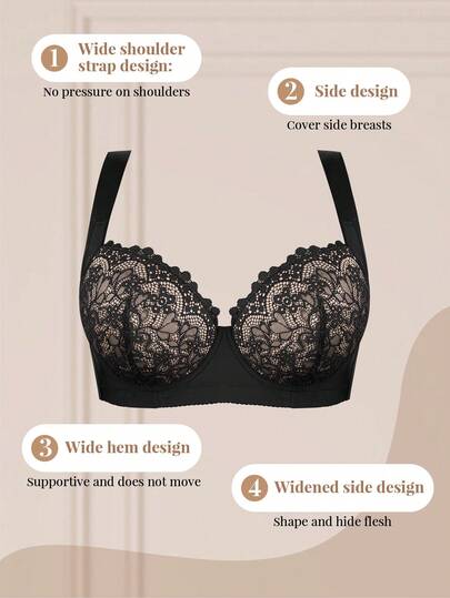 DesireSculpt 1 pièce Soutien-gorge sans couture, confortable, réglable et de soutien, avec patchwork en dentelle, grande taille