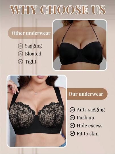 DesireSculpt 1 pièce Soutien-gorge sans couture, confortable, réglable et de soutien, avec patchwork en dentelle, grande taille