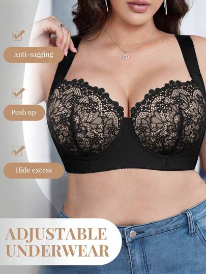 DesireSculpt 1 pièce Soutien-gorge sans couture, confortable, réglable et de soutien, avec patchwork en dentelle, grande taille