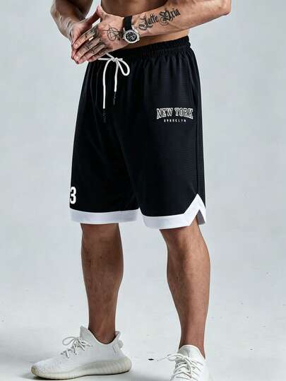 Coreblaze Shorts de sport décontractés pour hommes avec cordon de serrage à la taille et poches, imprimé lettres