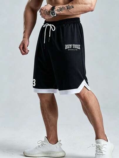 Coreblaze Shorts de sport décontractés pour hommes avec cordon de serrage à la taille et poches, imprimé lettres