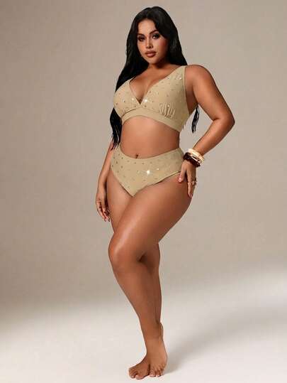 Auralis Ensemble de maillot de bain orné de perles, grande taille