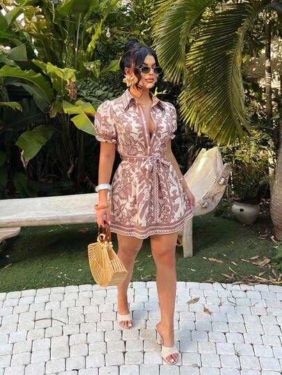 SXY Robe bohème évasée à imprimé floral