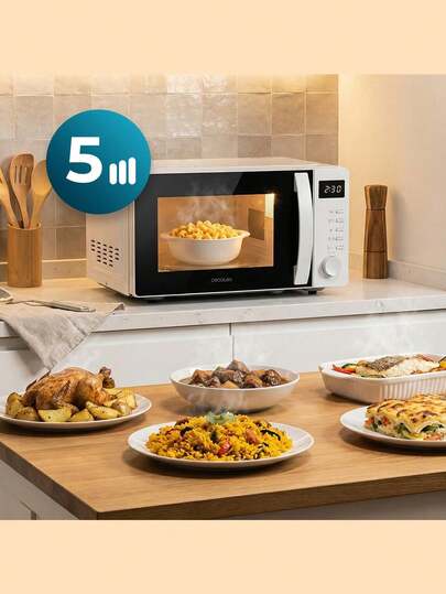 Micro-ondes Digital Cecotec Proclean 5005 White - 700W, 20L, Technologie 3DWave Efficace, 5 Niveaux de Puissance, Minuteur 30 Min - Design Compact Adapté à Toutes Cuisines, Système de Décongélation Polyvalent - Écran avec Horloge, Alerte Fin de Cuisson
