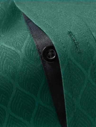 Manfinity Mode Chemise habillée vert foncé pour hommes, chemise à manches longues avec motif texturé pour l'automne, style formel et décontracté, col montant de luxe, boutonnée, top, cadeau, cérémonie