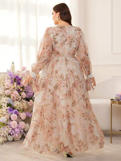 Modelyn Robe élégante à taille cintrée avec imprimé floral pour femmes grandes tailles