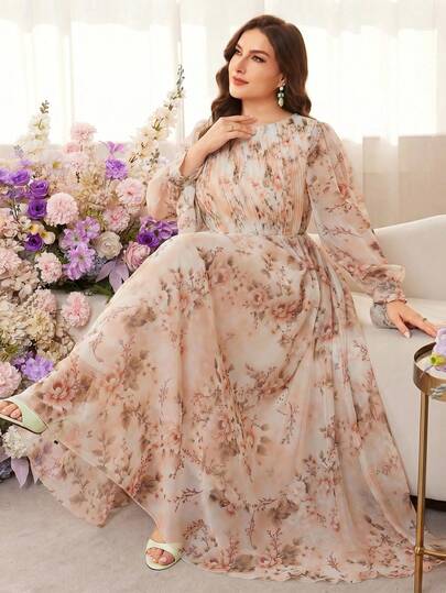 Modelyn Robe élégante à taille cintrée avec imprimé floral pour femmes grandes tailles