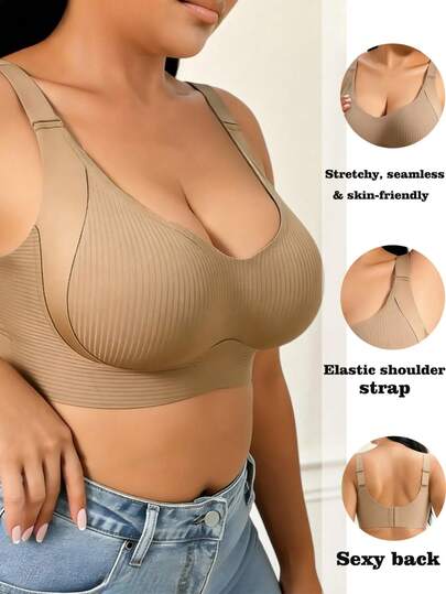 Soutien-gorge de sport sans armature pour femmes grandes tailles avec crochets de dos réglables, convient pour les déplacements quotidiens, la maison et les loisirs