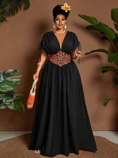 Maweii Robe maxi ample pour femmes avec imprimé dégradé, nœud papillon et col en V. Design polyvalent pour les sorties, les vacances, les festivals de musique, le printemps/été