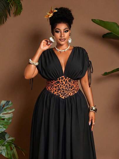 Maweii Robe maxi ample pour femmes avec imprimé dégradé, nœud papillon et col en V. Design polyvalent pour les sorties, les vacances, les festivals de musique, le printemps/été