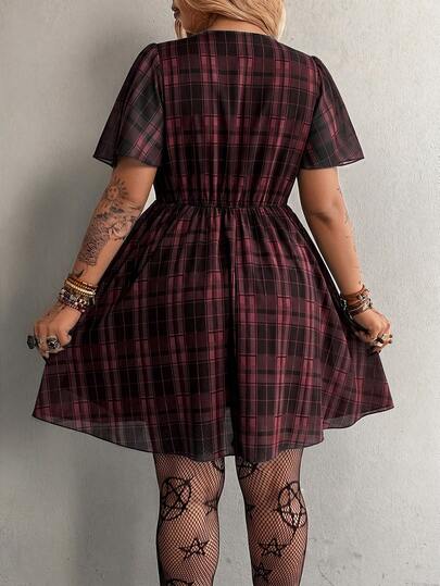 Whyspr Robe à carreaux style punk grande taille pour le printemps/été