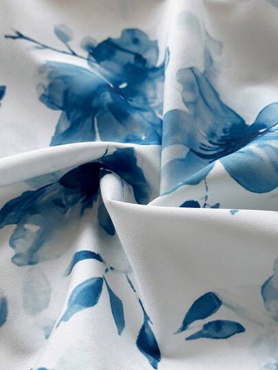 Elenzga Robe d'été/printemps grande taille, nouvelle arrivée, style vacances fraîches, robe longue à imprimé bleu à l'encre, bretelles fines, épaules dénudées, affinant la taille. Convient pour les vacances à la plage, le pique-nique printanier, la tenue