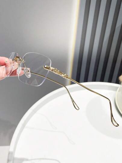 1 paire de lunettes sans monture en métal minimaliste à la mode avec verres simples, convient pour le bureau, les fêtes, accessoire de mode, accessoire de photographie