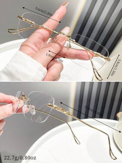1 paire de lunettes sans monture en métal minimaliste à la mode avec verres simples, convient pour le bureau, les fêtes, accessoire de mode, accessoire de photographie