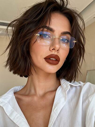1 paire de lunettes sans monture en métal minimaliste à la mode avec verres simples, convient pour le bureau, les fêtes, accessoire de mode, accessoire de photographie