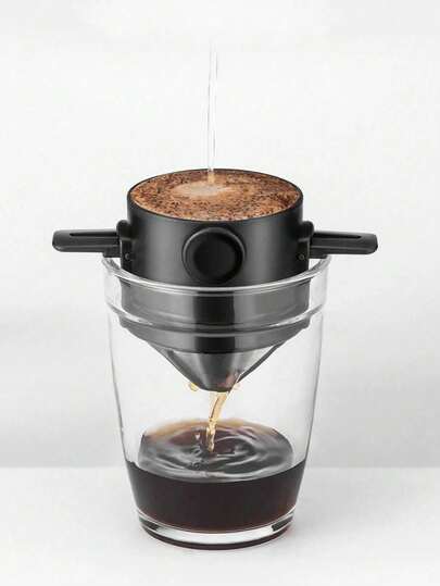 1 pièce Filtre à café réutilisable en acier inoxydable, cafetière à goutte sans papier, portable et pliable avec poignée, convient pour le camping en plein air et l'utilisation quotidienne au bureau à domicile