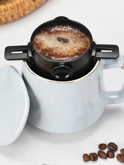 1 pièce Filtre à café réutilisable en acier inoxydable, cafetière à goutte sans papier, portable et pliable avec poignée, convient pour le camping en plein air et l'utilisation quotidienne au bureau à domicile