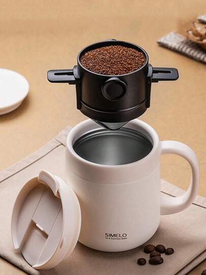 1 pièce Filtre à café réutilisable en acier inoxydable, cafetière à goutte sans papier, portable et pliable avec poignée, convient pour le camping en plein air et l'utilisation quotidienne au bureau à domicile