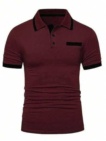 Manfinity Homme Chemise polo à manches courtes avec blocs de couleurs en coton, formelle pour hommes