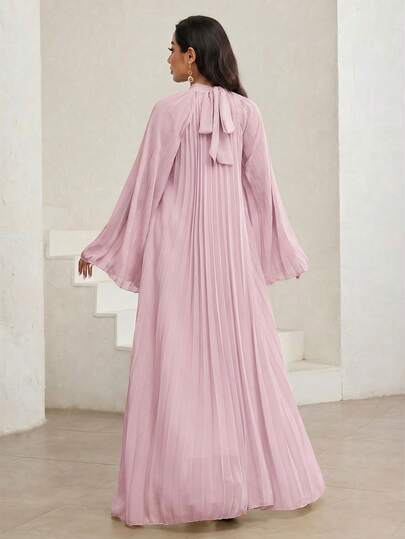 Veilorie Robe ample plissée de style arabe de couleur unie élégante et minimaliste pour femmes