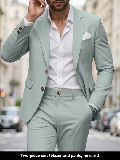Manfinity Mode Ensemble de costume décontracté pour homme, blazer à simple boutonnage et pantalon de couleur unie, manches longues, style formel pour le travail