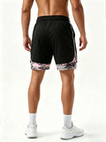 Shorts de sport 2-en-1 camouflage pour hommes avec poche pour téléphone, shorts de course et d'entraînement fitness à double couche séchage rapide, short de compression doublure camouflage numérique rose