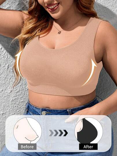 1 pièce Soutien-gorge sans couture minimaliste grande taille, lingerie pour dames avec dos en forme de U sans fil et confortable