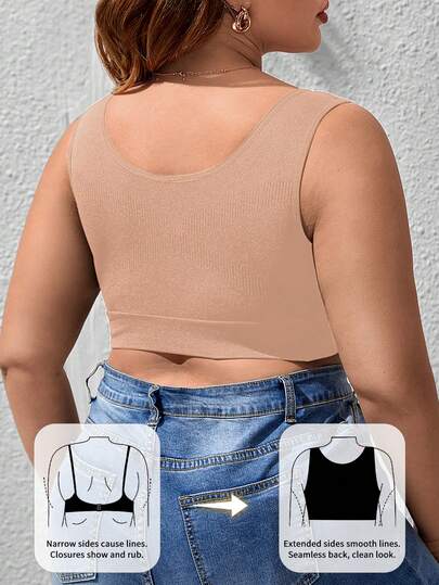 1 pièce Soutien-gorge sans couture minimaliste grande taille, lingerie pour dames avec dos en forme de U sans fil et confortable