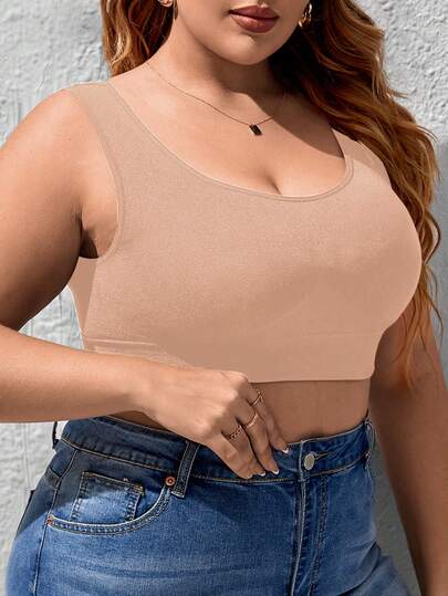 1 pièce Soutien-gorge sans couture minimaliste grande taille, lingerie pour dames avec dos en forme de U sans fil et confortable