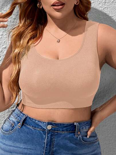1 pièce Soutien-gorge sans couture minimaliste grande taille, lingerie pour dames avec dos en forme de U sans fil et confortable
