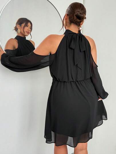 Firerie Robe mini élégante en mousseline à épaules dénudées et manches longues, grande taille. Convient pour les invités de mariage, les vacances sur l'île, les festivals de musique, les cérémonies de remise des diplômes, les bals de promo, les représenta