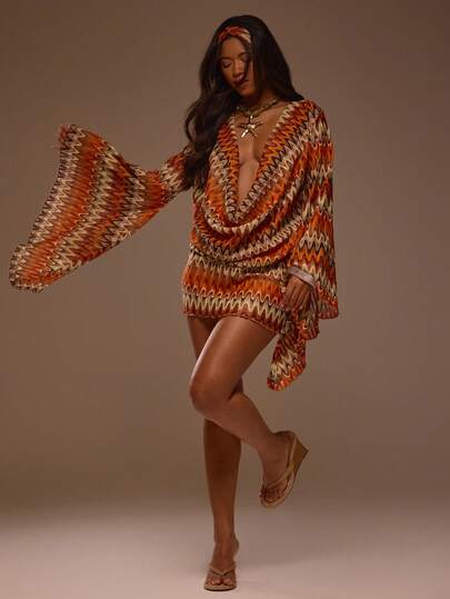 MUSERA Robe mini à manches évasées texturée en tricot, style décolleté drapé, et mignonne pour l'été, les vacances, les fêtes à Ibiza et les sorties