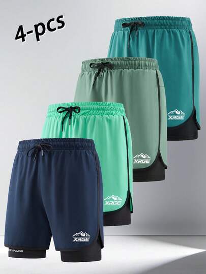 4 pièces Shorts de sport 2-en-1 pour hommes, shorts d'entraînement, shorts de course avec doublure anti-frottement