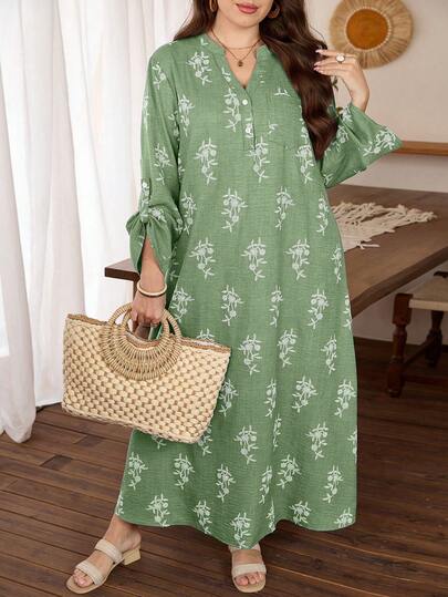 Lacomfia Robe décontractée brodée ample à manches longues, coupe régulière, grande taille, printemps/été automne