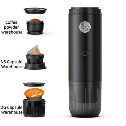 Machine à espresso italienne portable, machine à café sans fil, recharge USB, fonction d'auto-chauffage, machine à café en capsules portable, compatible avec le café moulu et les capsules. Convient pour la maison, le bureau, le camping en plein air et les